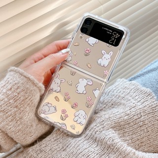 【Playing Rabbit】เคสโทรศัพท์มือถืออะคริลิคใส พับได้ กันหล่น ลายกระต่าย สําหรับ Samsung Galaxy Z Flip3 Zflip4