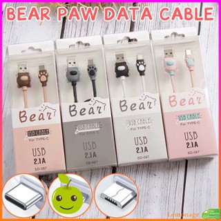【พร้อมส่ง】สายชาร์จ Usb รูปอุ้งเท้าหมีน่ารัก สําหรับ Micro Usb i Type C
