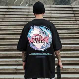 M-8XL Japanese cartoon shark print round neck five-point sleeve men and women trend Harajuku style oversize persona_02