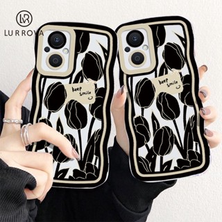 เคส OPPO A78 5G A17 A57 2022 4G A77 5G A77S A55 A17K A16 A15 A54 A12 A3S A5 A7 A5S A15S A31 A53 A9 2020 A96 A76 เคสซิลิโคนใสลายดอกกุหลาบสีดำโนเบิล