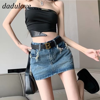 DaDulove💕 The New Korean Version of the INS Denim Short Skirt Raw Edge High Waist A- line Skirt Niche Bag Hip Skirt