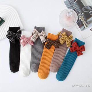 Babygarden- เด็กทารก ถุงเท้ายาว สีพื้น พิมพ์ลายน่ารัก โบ ลําลอง ความยาวเข่า ถุงเท้า