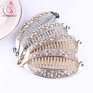 OCEANMAP Women Rhinestone Fish Shape Banana Clips Barrettes Hair Clips