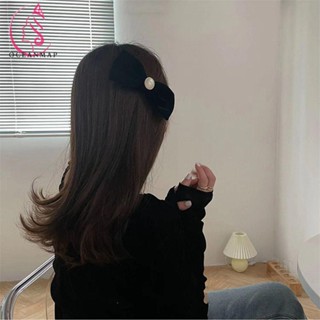 OCEANMAP French Velvet Bow Hairclip Cute Korean Headdress Pearl Hairpin Black Velvet Sweet Big Bow Spring Clip Simple Vintage Female Hair Accessories/Multicolor