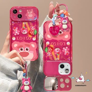 เคสโทรศัพท์มือถือแบบนิ่ม กันกระแทก ลายการ์ตูนหมีสตรอเบอร์รี่น่ารัก 3D พร้อมกระจกแต่งหน้า ของเล่น สําหรับ iPhone 11 Pro MAX 7 8 14 Plus 7Plus 14 12 13 Pro MAX XR X XS MAX SE