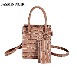 Jasmin NOIR กระเป๋าถือ กระเป๋าสะพายไหล่ หนัง PU ทรงโท้ท ทรงสี่เหลี่ยม ลายหนังจระเข้ แฟชั่นสําหรับสตรี