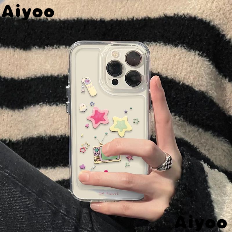 ใหม่ เคสโทรศัพท์มือถือแบบนิ่ม ใส กันกระแทก ลายดาว สไตล์เรโทร สําหรับ iPhone 8plus Xr xs 7 12 14promax 13/ เคสโทรศัพท์มือถือ 11 Q7P6