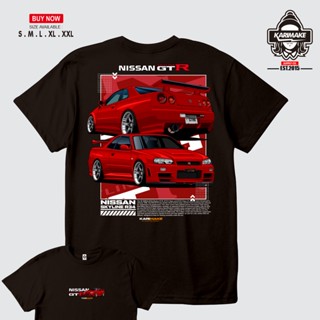 【💘💘】เสื้อยืด พิมพ์ลายรถยนต์ Nissan SKYLINE R34 JDM Karimake