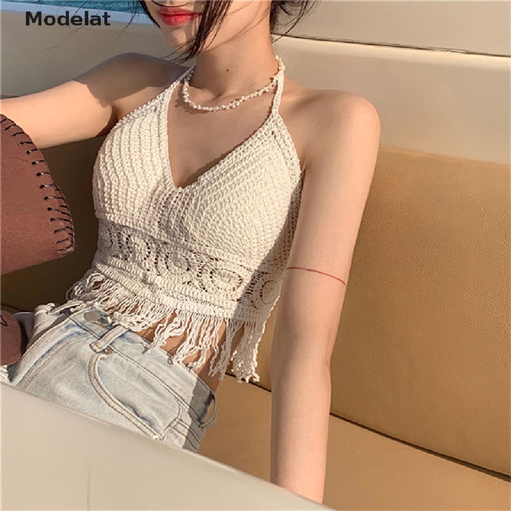 Mfc เสื้อครอปท็อป สายคล้องคอ ประดับพู่ สําหรับผู้หญิง WTD