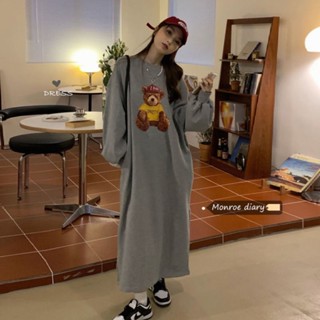 【Dress Oversized】ชุดแม็กซี่เดรสแขนยาว คอกลม พิมพ์ลาย สไตล์เกาหลี พลัสไซซ์ สําหรับหญิงตั้งครรภ์ 40-150 กก.