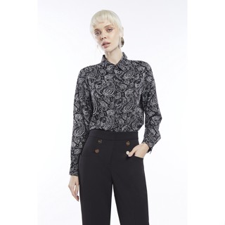 ESPADA เสื้อเชิ้ตผ้าซาตินลายพาสลีย์ ผู้หญิง สีดำ | Paisley Print Satin Shirt | 1011