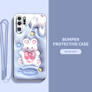 เคสโทรศัพท์มือถือ ซิลิโคนนิ่ม TPU ลายการ์ตูนกระต่าย ไดโนเสาร์ 3D พร้อมสายคล้อง สําหรับ Huawei P20 Pro P30 Pro P40 Pro P20 Lite P30 Lite