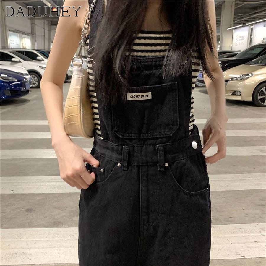 DaDuHey2026 Women's Korean-Style Loose Black High Waist Denim Suspender Pants Slimming and Straight Wide-Leg Draggle-Tail Trousers — صورة 5