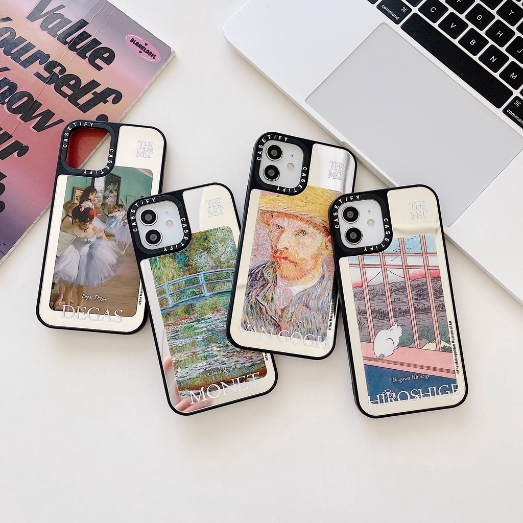 Mirror Art World ภาพวาดสีน้ํามันที่มีชื่อเสียง THE MET VAN GOTH MONET DEGAS Hard Case Cover Casing เข้ากันได้กับ iPhone 16 Pro Max Plus 15/14/13/12/11/X/XS/XR/SE/8/7/6