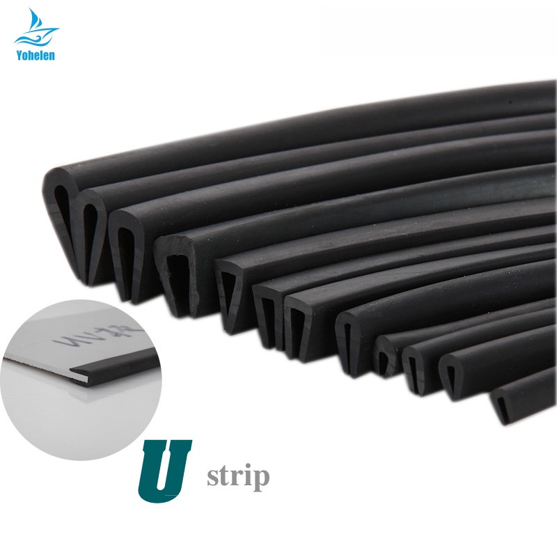 แผ่นบอร์ดยาง U Strip Edge Encloser Bound Glass Metal Wood Panel Sheet for Cabinet Vehicle Thick 0.5 มม. - 10 มม. x 1 ม. สีดํา