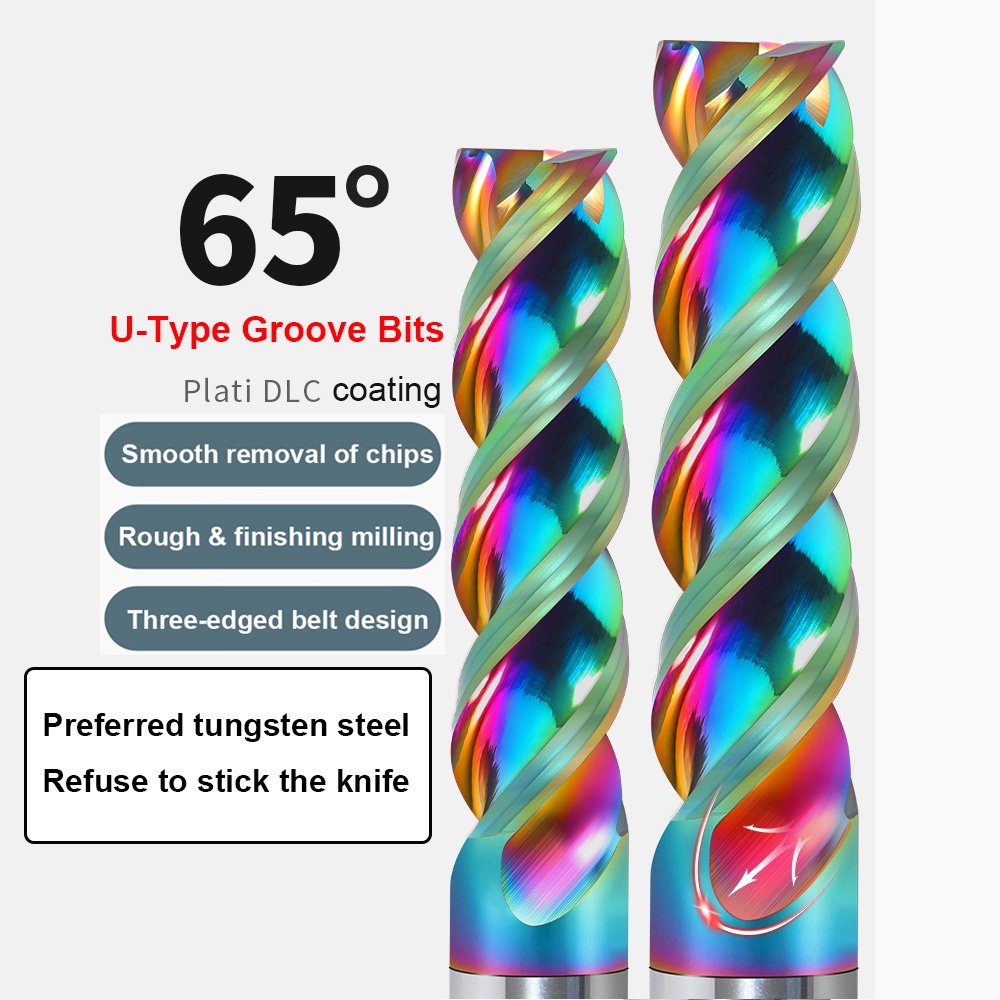 HRC65 เครื่องตัดกัด CNC สําหรับอลูมิเนียม U-slot 3 ขลุ่ยเคลือบทังสเตนตัดเหล็กเครื่องมือแกะสลัก