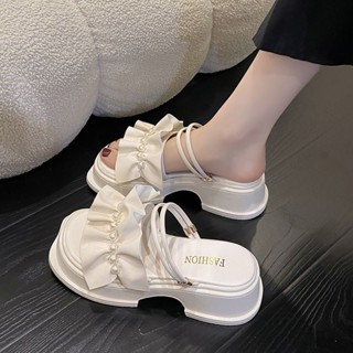 รองเท้ารัดส้น✨รองเท้าแตะผู้หญิง💗Nacre Sandals รองเท้าแตะสไตล์เกาหลี 🌈รองเท้าแตะเปิดส้น (สูง5cm)