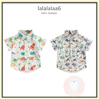 Laa6- เสื้อแขนสั้น คอปก พิมพ์ลายไดโนเสาร์ แฟชั่นฤดูร้อน สําหรับเด็กวัยหัดเดิน