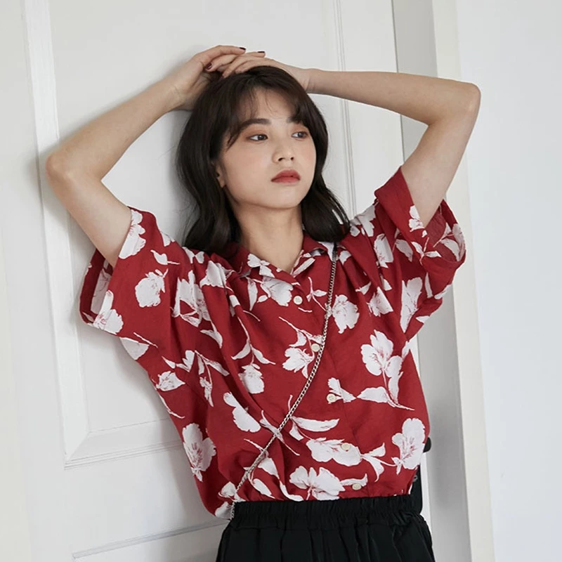 เสื้อเชิ้ตแขนสั้น ลายดอกวินเทจ ผ้าไหมอิตาลี สงกรานต์ผู้หญิง thumbnail 4