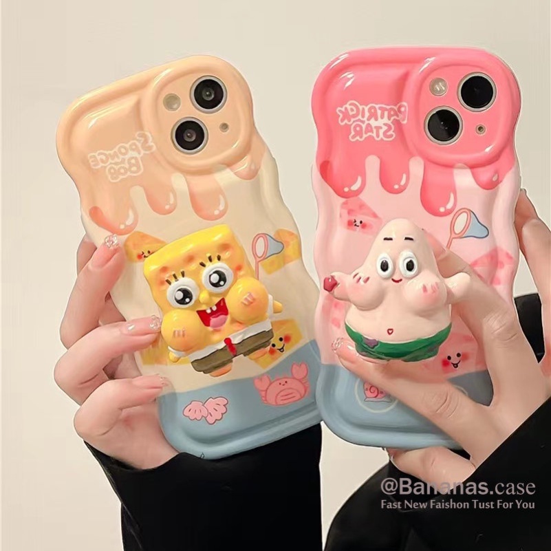 เคสโทรศัพท์มือถือนิ่ม ลายสพันจ์บ็อบน่ารัก พร้อมขาตั้ง สําหรับ iPhone 14 Plus 14 13 12 11 Pro Max X Xr Xs Max 7 8 Plus SE2020