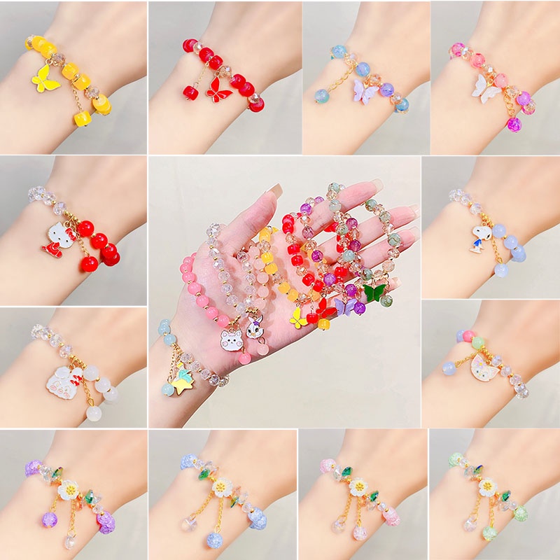 สร้อยข้อมือ จี้คริสตัล รูปผีเสื้อ ดอกไม้น่ารัก เครื่องประดับ แฟชั่นสําหรับเด็กผู้หญิง และนักเรียน 2025