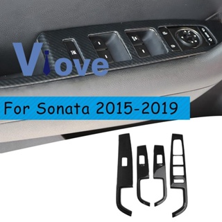 ฝาครอบปุ่มสวิตช์หน้าต่าง คาร์บอนไฟเบอร์ สําหรับ Hyundai Sonata 2015-2019