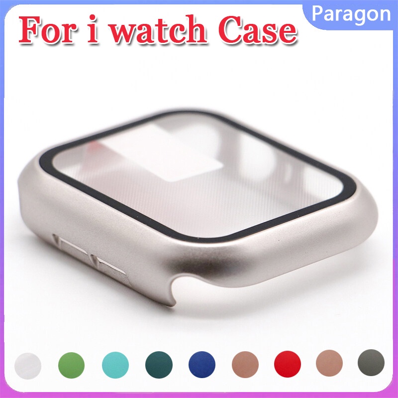 เคสโลหะพร้อมฟิล์มกระจกนิรภัย + PC ฝาหลัง สําหรับ Apple Watch Series 11/10/9/8/7/6/5/4/SE/SE2/3/2/1 ขนาด 42/44/45/46/49 มม. Ultra 1/2/3