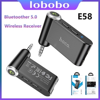 Hoco E58 AUX Car Bluetoother 5.0 Receiver ไมโครโฟนไร้สายรถแฮนด์ฟรีอะแดปเตอร์สำหรับเสียงเพลง AUX BT ตัวรับสัญญาณหูฟัง