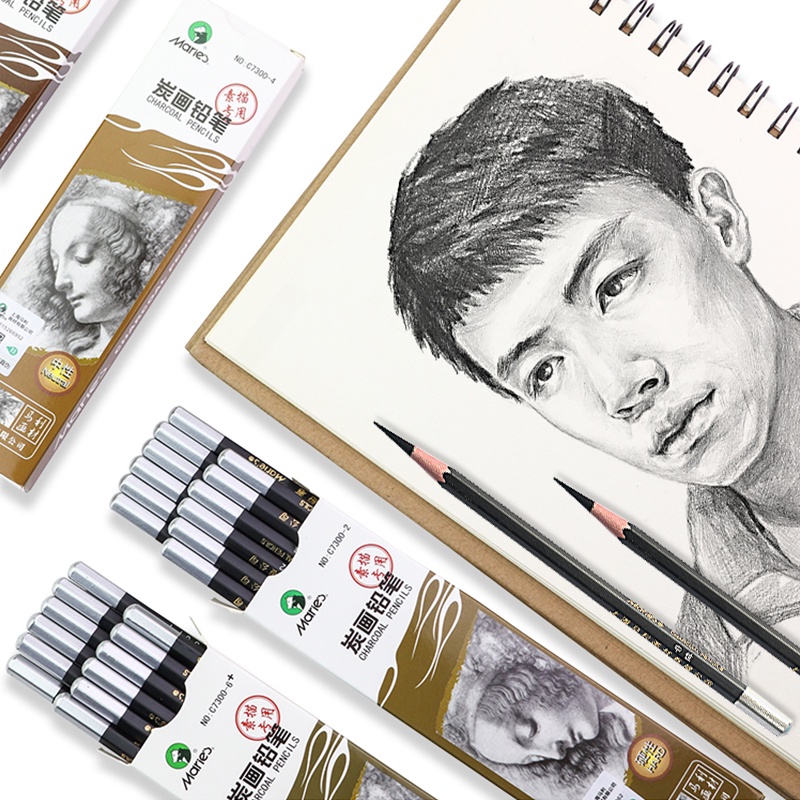 Angel Mark Maries C7300 Sketch Charcoal Pencil 12 ชิ้น Soft/Medium/Hard/Extra-soft Drawing - รูปที่ 3