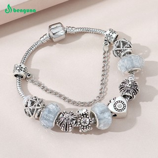 Benguna Pandora สร้อยข้อมือ ประดับลูกปัดคริสตัล รูปมงกุฎ หัวใจ สไตล์วินเทจ สําหรับผู้หญิง ของขวัญเครื่องประดับ