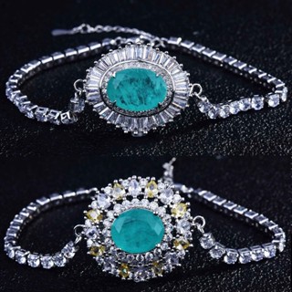 Rovski แฟชั่นเกาหลี พร้อมส่ง เครื่องประดับ สร้อยข้อมือ Paraiba ธรรมชาติ