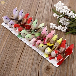 【VARSTR】"Foam and Real Feather Ornament Birds for Home and Garden Decoration  Set of 24"