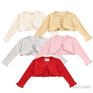 Babygarden เสื้อคาร์ดิแกนแขนยาวลําลอง ผ้าถัก คอกลม แต่งลูกไม้ สีพื้น สําหรับเด็กผู้หญิง 1-6 ปี