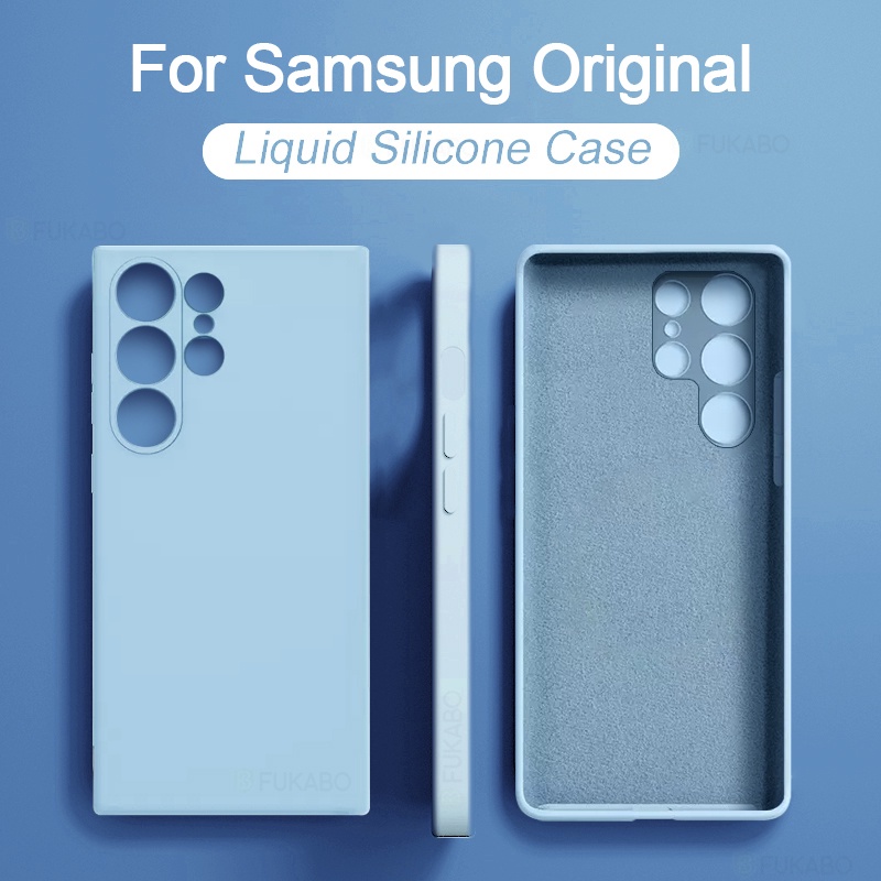 SAMSUNG Ultra-thinซิลิโคนเหลวสีทึบเคสโทรศัพท์สําหรับsamsung Galaxy S23 S22 S21 S20 Ultra Plusกันกระแทกนุ่มฝาครอบป้องกัน