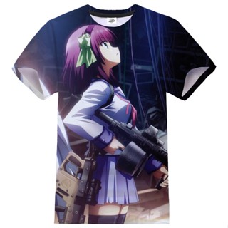 ใหม่ เสื้อยืด พิมพ์ลายอนิเมะ Angel Beats Streetwear สไตล์สปอร์ต