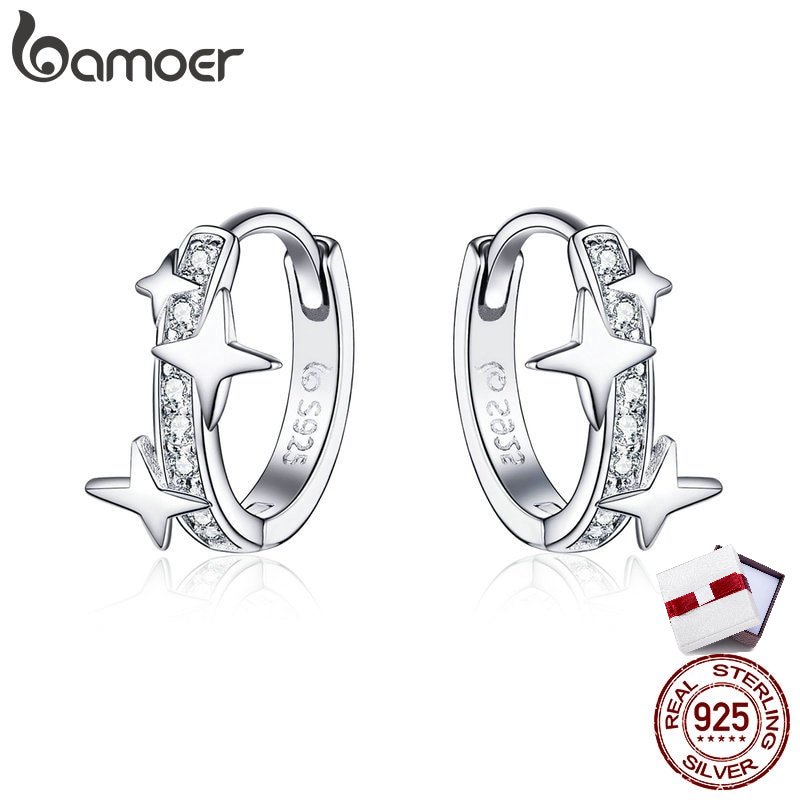 Bamoer ต่างหูห่วงเงินแท้ 925 รูปกาแล็กซี่ ป้องกันอาการแพ้ เครื่องประดับ สําหรับผู้หญิง
