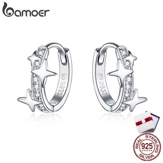 Bamoer ต่างหูห่วงเงินแท้ 925 รูปกาแล็กซี่ ป้องกันอาการแพ้ เค…