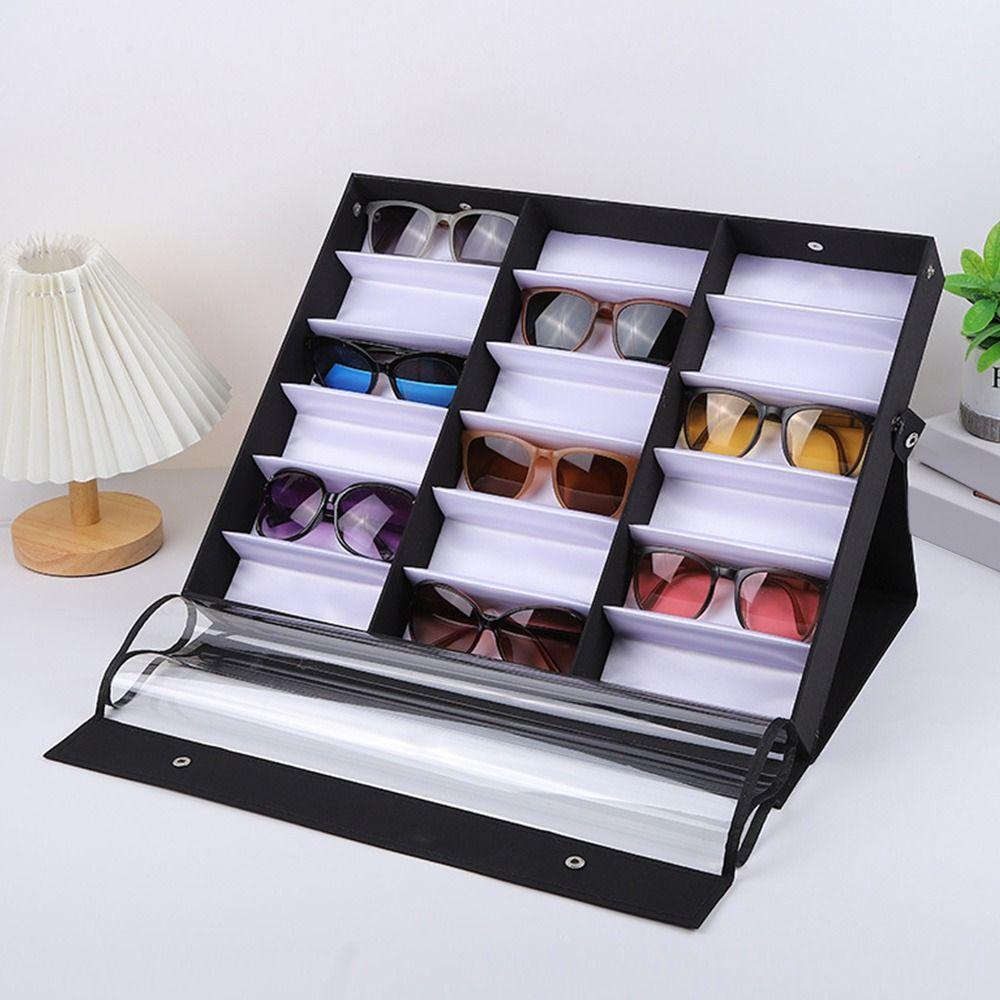 Goxi75 18 กริดแว่นตาถาดทนทานขาตั้งแว่นตา Organizer กล่อง
