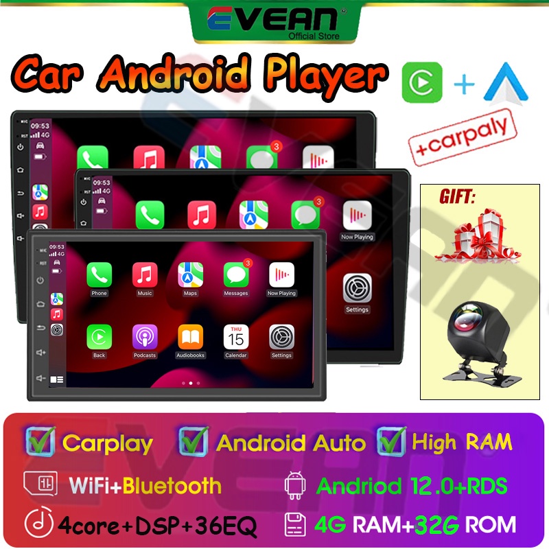 ✨กล้องฟรี✨ CarPlay [4GB+32GB] เครื่องเล่น Android 7/9/10.1 นิ้ว IPS หน้าจอสัมผัส FM Waze GPS WIFI บลูทูธ เครื่องเล่นในรถยนต์ พร้อมกล้องถอยหลัง