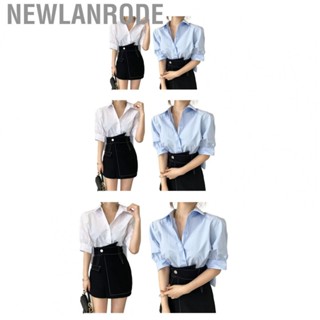 Newlanrode Summer Shirt  Plain Pattern Breathable Short Sleeve Top Turn Down Collar  for Business