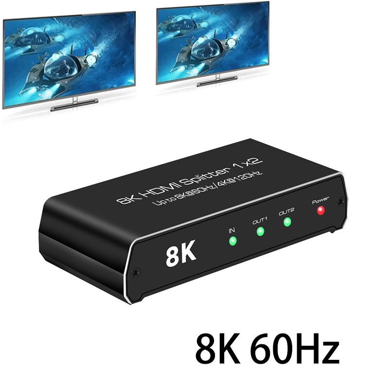 ตัวแยก HDMI 8k 1x2 4K@120Hz HDMI2.1 ตัวแปลงกระจายเสียงวิดีโอ เข้า 1 ออก 2 หน้าจอคู่ หน้าจอ 8k@60hz สําหรับโปรเจคเตอร์ PS4 PS5 Xbox Game DVD PC เป็น TV Monitor