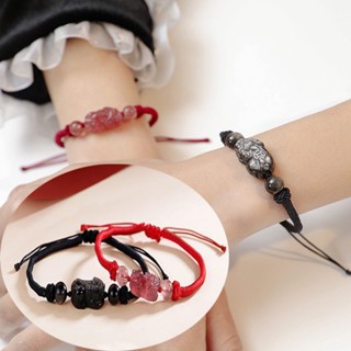 ขายดี PiXiu สร้อยข้อมือ เชือกหินธรรมชาติ สีแดง นําโชค ฮวงจุ้ย เครื่องประดับ ของขวัญ คุณภาพสูง สําหรับผู้ชาย ผู้หญิง คู่รัก 02