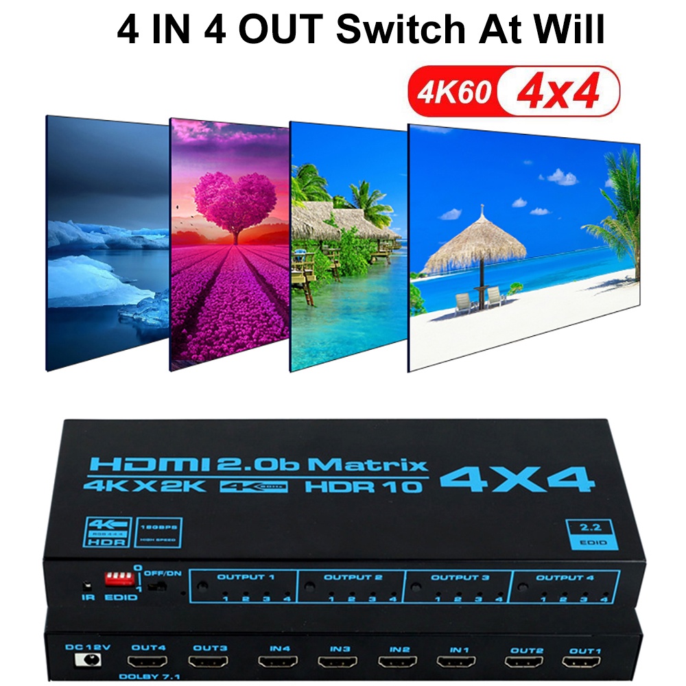 4k @60Hz HDMI Matrix Switch 4x4 พร ้ อม EDID HDR10 , 4 ใน 4 Out HDMI Switcher Splitter Converter Audio Video Distributor Selector สําหรับ PS4 PS5 PC To TV Monitor