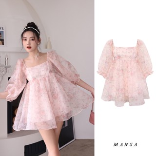 MANSA Pink Flower Princess Mini Dress ชุดเจ้าหญิง ชุดเดรสสั้น เดรสผู้หญิง