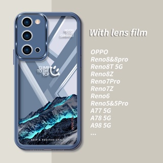 เคส OPPO Reno 8Z 5G 8T 5G 7Z โทรศัพท์มือถือแบบใส ลายภูเขา พร้อมฟิล์มกันรอยเลนส์กล้อง หรูหรา สําหรับ 5 FindX5Pro A98 5G A78 A77