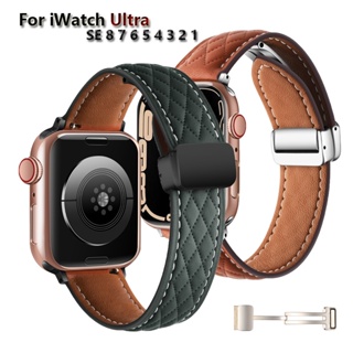 สายนาฬิกาข้อมือหนัง แม่เหล็ก สําหรับ Smart Watch Band Series 8 Ultra SE 7 6 4 3 2 49 มม. 44 มม. 45 มม. 41 มม. 40 มม. 42 มม. 38 มม. 45 มม.