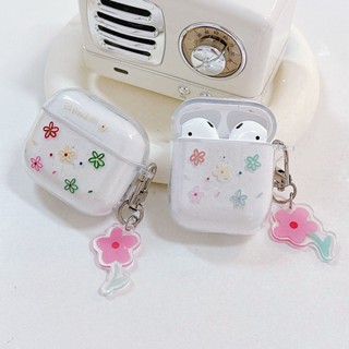 เคสหูฟังบลูทูธ ซิลิโคน ลายดอกไม้ พร้อมพวงกุญแจ สําหรับ Apple AirPods Pro 2 AirPod 3 2 1