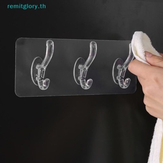 Remitglory ตะขอแขวนกาวพลาสติกใส ไม่ต้องเจาะ สําหรับติดผนังห้องครัว ห้องน้ํา