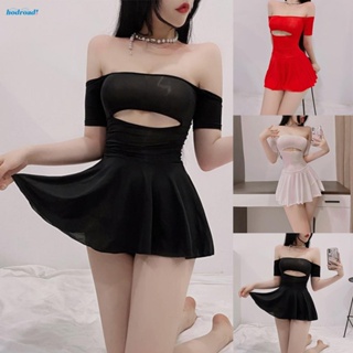 【HODRD】Sexy Womens Bodycon Dress with Open Cup Pleated Lingerie Nightwear for Club Parties【Fashion】