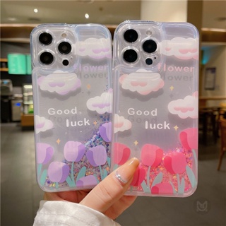 เคสโทรศัพท์มือถือ แบบใส ลายดอกทิวลิป มีทรายไหล แต่งกลิตเตอร์ สําหรับ Huawei P20 P30 P40 P50 P60 Mate 20 30 40 50 Pro Nova 9 9SE 7 7i 7SE 5T Y9S